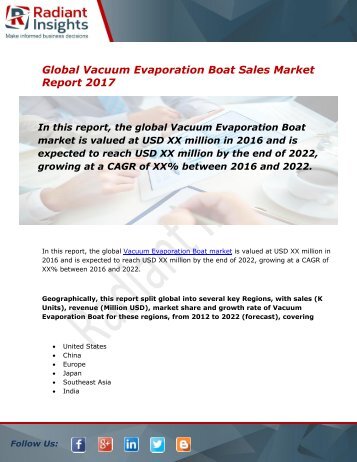 Vacuum Evaporation Boat Sales Market Size, Share, Trends, Analysis and Forecast Report to 2022:Radiant Insights, Inc