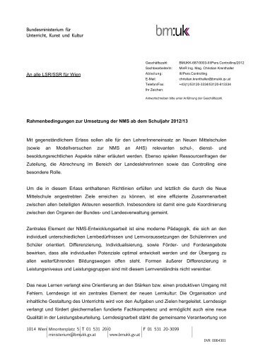 Rahmenbedingungen zur Umsetzung der NMS - Pädagogische ...