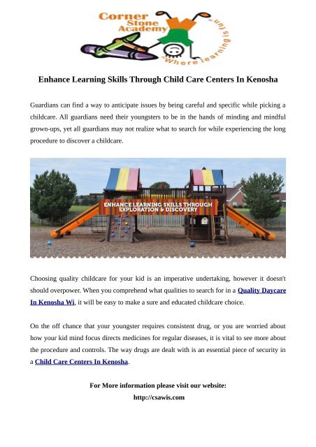 Enhance Learning Skills Through Child Care Centers In Kenosha