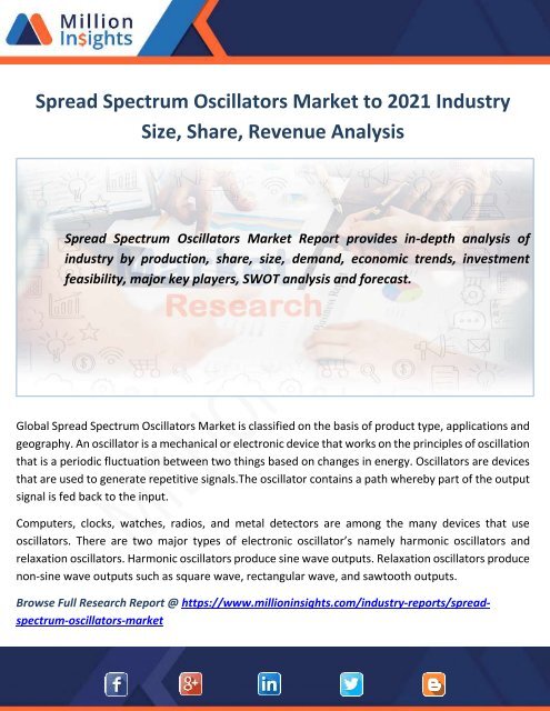 Spread Spectrum Oscillators Market to 2021 Industry Size, Share, Revenue Analysis