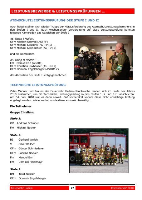 JAHRESBERICHT 2010 - bei der Freiwilligen Feuerwehr Hallein