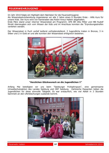 JAHRESBERICHT 2010 - bei der Freiwilligen Feuerwehr Hallein