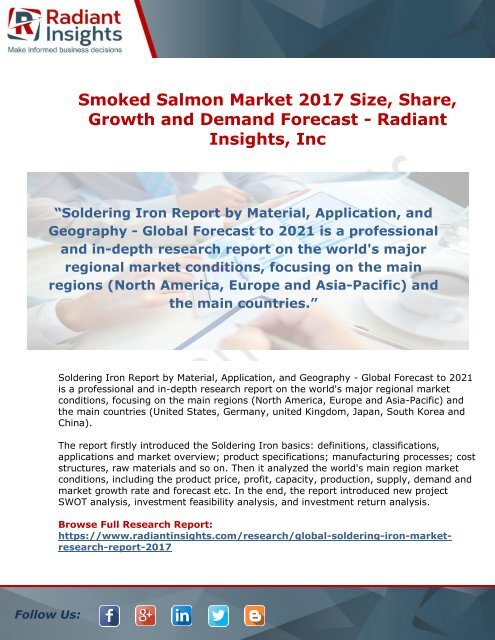 Smoked Salmon Market 2017 Size, Share, Growth and Demand Forecast – Radiant Insights