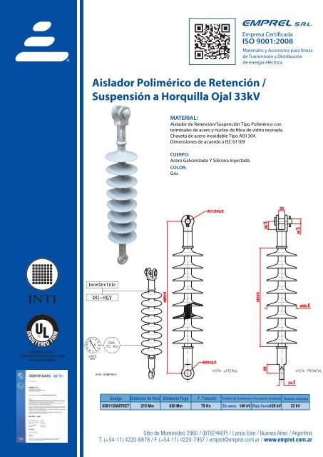 Aislador Horquilla Ojal 1 Isoelectric