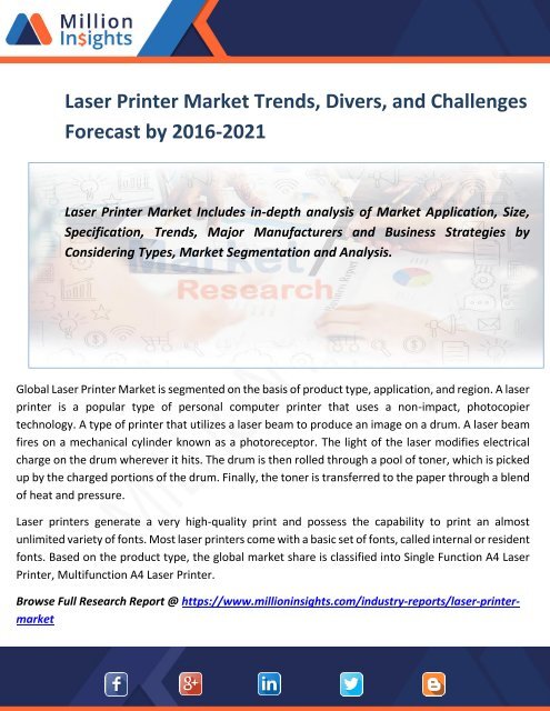 Laser Printer Market Trends, Divers, and Challenges Forecast by 2016-2021