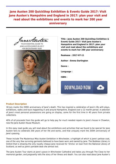 Jane Austen 200 QuickStep Exhibition  Events Guide 2017  Visit Jane Austens Hampshire and England