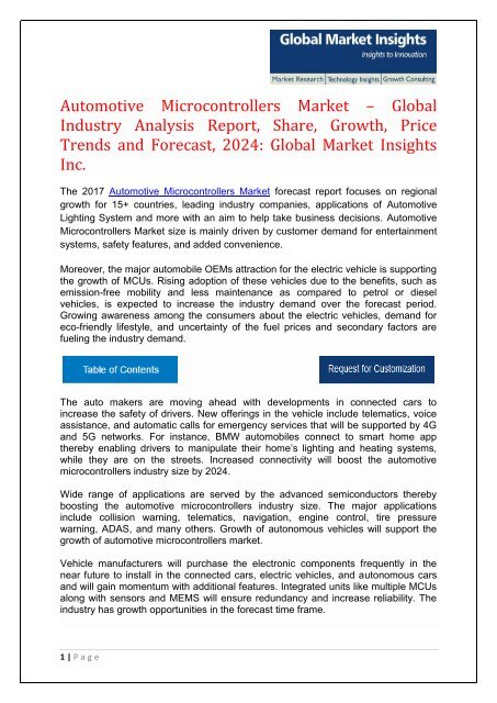 Automotive Microcontrollers Market Report, 2017 – 2024