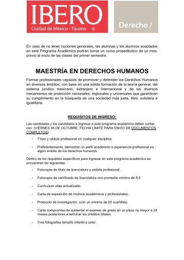 Requisitos Maestría Derechos Humanos 2018