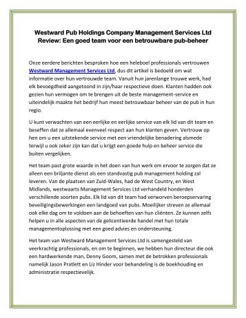 Westward Pub Holdings Company Management Services Ltd Review: Een goed team voor een betrouwbare pub-beheer