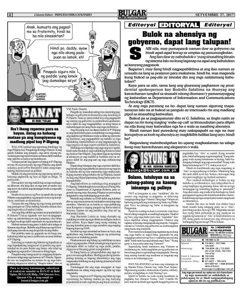 SEPTEMBER 27, 2017 BULGAR: BOSES NG PINOY, MATA NG BAYAN