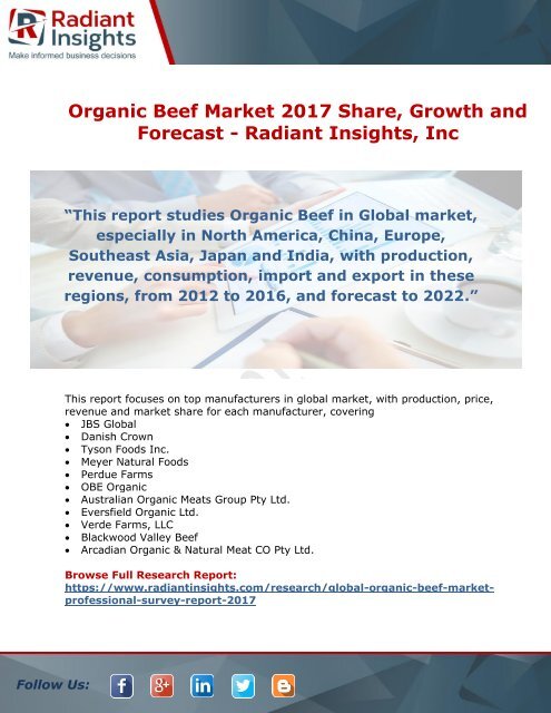 Organic Beef Market 2017 Share, Growth and Forecast By Radiant Insights