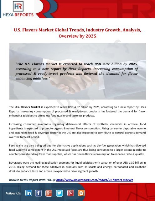 U.S. Flavors Market Global Trends, Industry Growth, Analysis, Overview by 2025