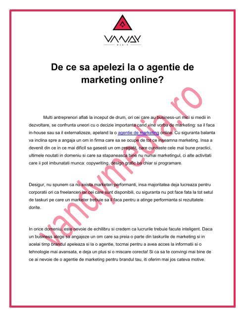 De ce sa apelezi la o agentie de marketing online