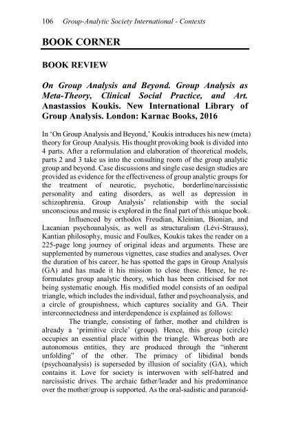 Group Analytic Contexts, Issue 77, September 2017