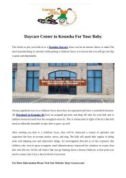 Daycare Center in Kenosha For Your Baby