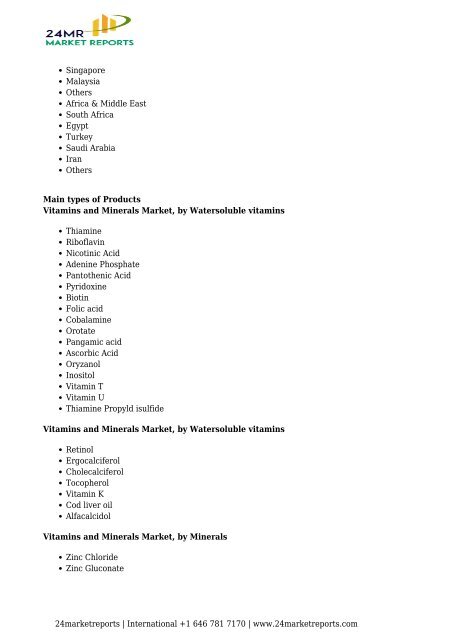 Vitamins and Minerals In-Depth Research Report 2017-2022