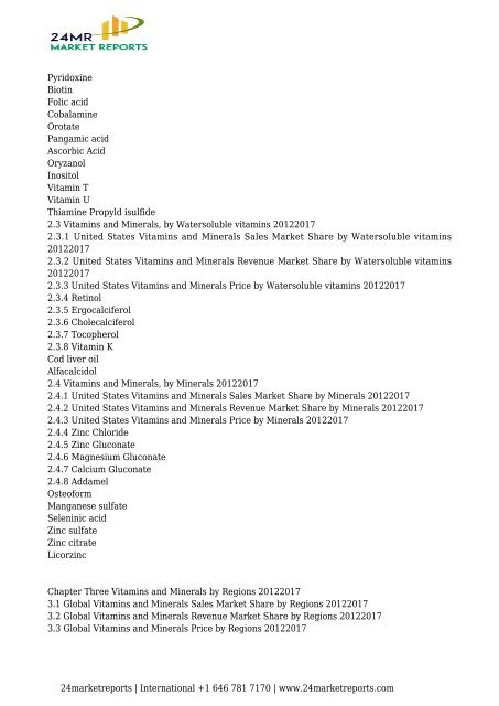 Vitamins and Minerals In-Depth Research Report 2017-2022
