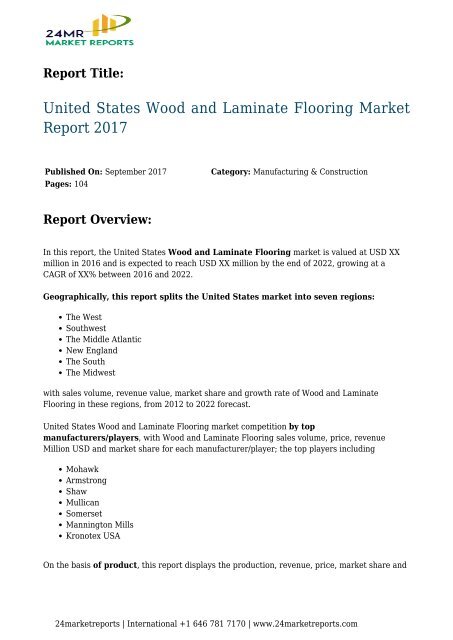 United States Wood and Laminate Flooring Market Report 2017