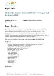 Desiccant Market - Analysis and Outlook to 2022 