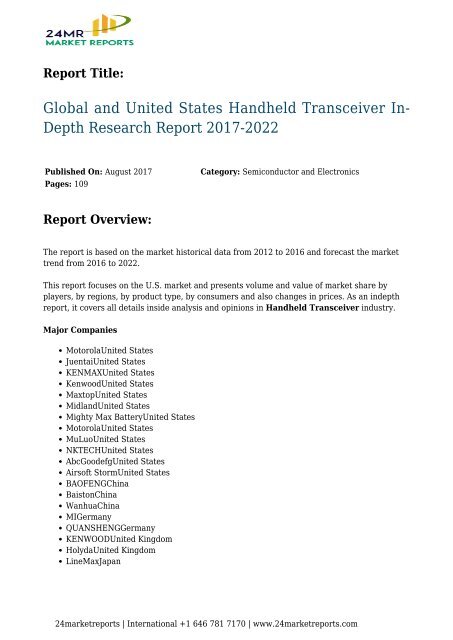 Handheld Transceiver In-Depth Research Report 2017-2022