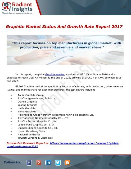 Graphite Market Status And Growth Rate Report 2017 