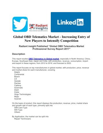 Global OBD Telematics Market - Increasing Entry of New Players to Intensify Competition