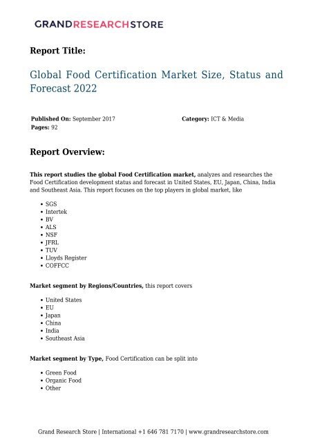 Global Food Certification Market Size, Status and Foreca