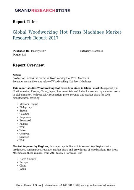 Global Woodworking Hot Press Machines Market Research Re