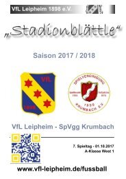 Stadionblaettle 7. Spieltag VfL Leipheim - SpVggKrumbach