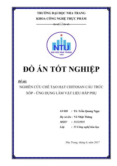 Preview Nghiên cứu chế tạo hạt chitosan cấu trúc xốp - ứng dụng làm vật liệu hấp phụ