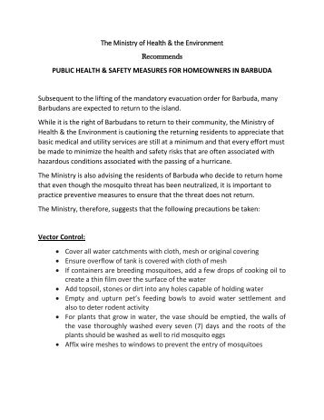 Public Health & Safety Measures for Barbudan Homeowners