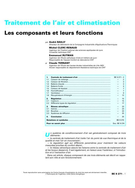 BE9271 [francais]_Techniques de l&amp;#039;ingénieur - Traitement de l'air  et climatisation, les composants et leurs fonctions