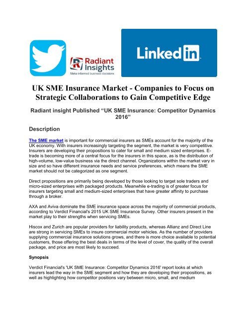 UK SME Insurance Market - Companies to Focus on Strategic Collaborations to Gain Competitive Edge