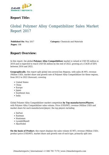 Polymer Alloy Compatibilizer Sales Market Report 2017 