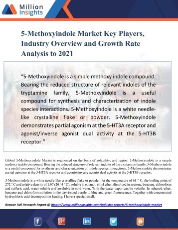 5-Methoxyindole Market Key Players, Industry Overview and Growth Rate Analysis to 2021