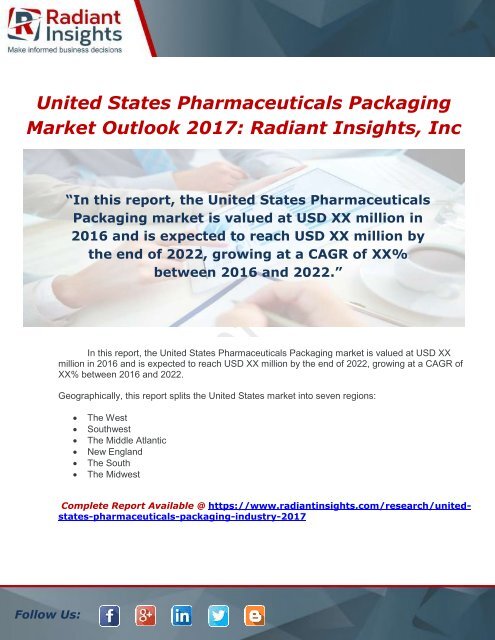 United States Pharmaceuticals Packaging Industry 2017 Market Research Report