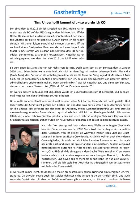 Starfleet-Gazette, Jubiläumsausgabe 2017 (10 Jahre SFO)