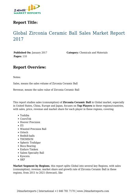 Zirconia Ceramic Ball Sales Market Report 2017