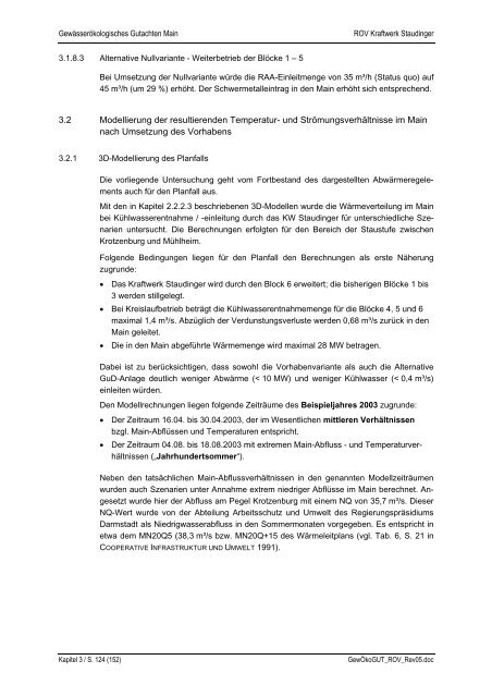 Gewässerökologisches Gutachten zur UVS zum ROV Kraftwerk ...