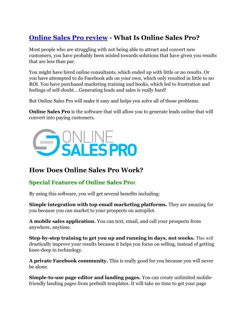Online Sales Pro review - EXCLUSIVE bonus of Online Sales Pro