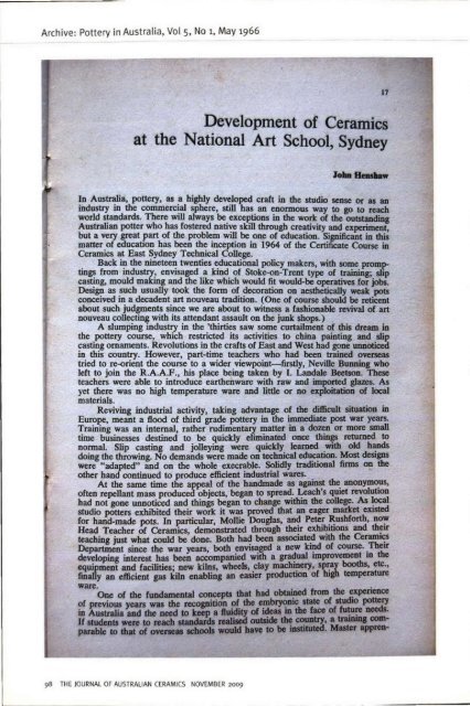 The Journal of Australian Ceramics Vol 48 No 3 November 2009