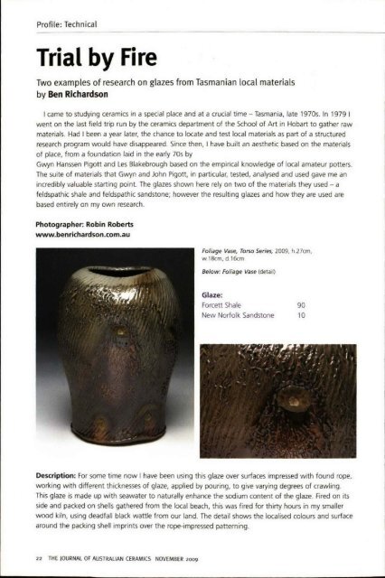 The Journal of Australian Ceramics Vol 48 No 3 November 2009