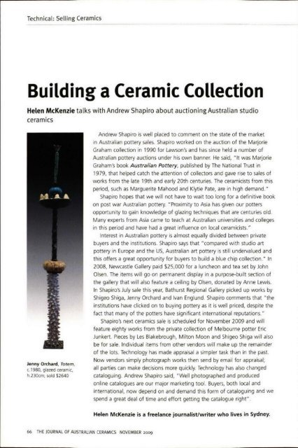 The Journal of Australian Ceramics Vol 48 No 3 November 2009