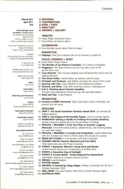 The Journal of Australian Ceramics Vol 50 no 1 April 2011