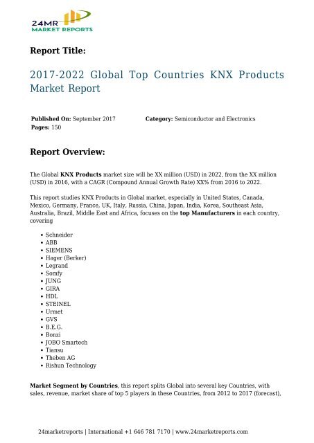 KNX Products Market in Global Top Countries
