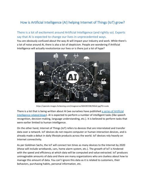 How is Artificial Intelligence (AI) helping Internet of Things (IoT) grow?
