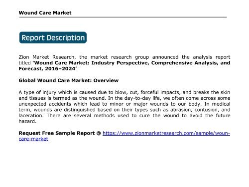 Wound Care Market 2016 Global Share, Trend, Segmentation and Forecast to 2024