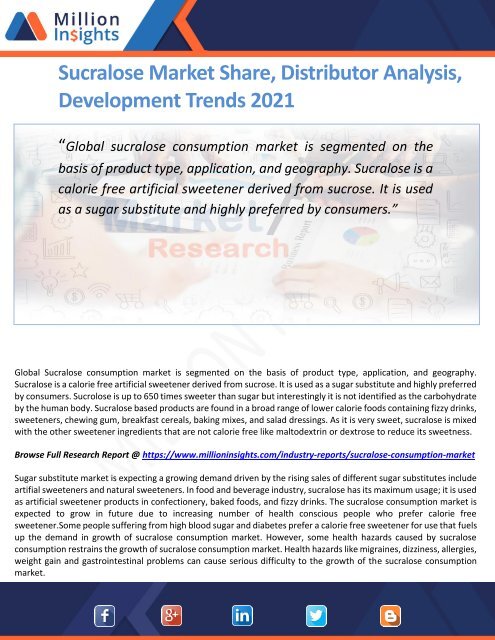 Sucralose Market Share, Distributor Analysis, Development Trends 2021