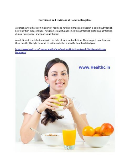 Nutritionist and Dietitians at Home in Bangalore