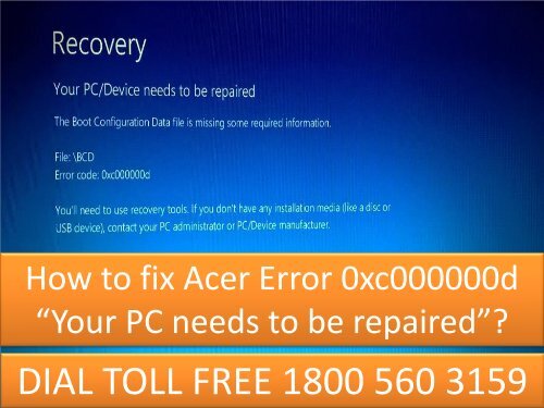 Fix Acer Error 0xc000000d Dial 18005603159